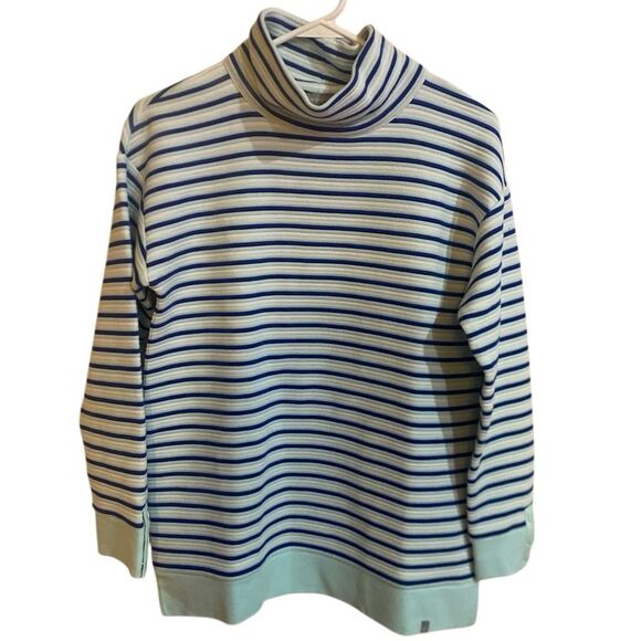 Talbots textured funnel neck pullover blue stripe sweatshirt NWT - Picture 2 of 9